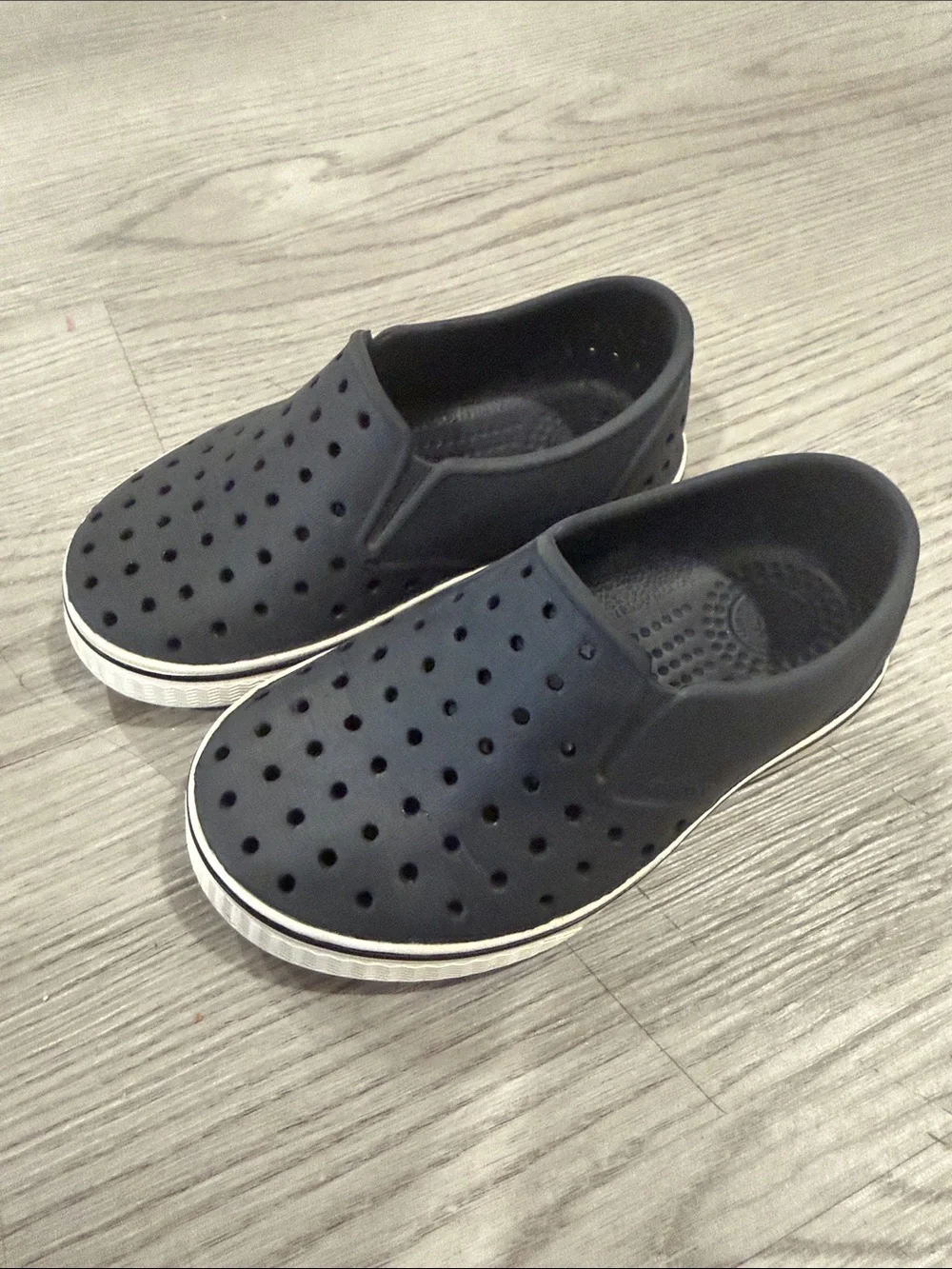 Native Black Perforated Slip-On Loafers with Off-White Trim Toddler C8